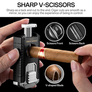 Dao cắt xì gà hình chữ V 5 trong 1, bật lửa xì gà 3 lửa, giá đỡ xì gà bơm hơi, bật lửa đa chức năng - Product Image 5