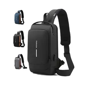 Promotional Gifts crossbody chest bag Rechargeable minimalist portable waterproof business Men's black oxford fabric sling bag