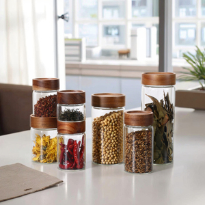 Handige Keuken Droog Voedsel Opslag <span class=keywords><strong>Set</strong></span> Luchtdichte Glazen Pot Met Houten Deksel Oplossing Voor Het Koken Gebruiksvoorwerp Opslag - Product Image 6