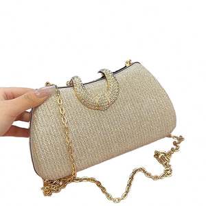 Bolso de mano Leia de piel autentica resistente al agua con diseno de caramelos plisado para noche con cuentas de diamantes de i - Product Image 1