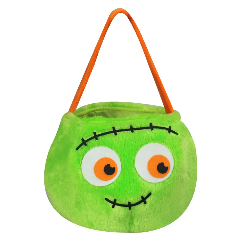Großhandel 2024 New Trick-or-Treat-Bucket hellgrün Halloween-Plüschkorb Süßigkeiten-Korb-Tote-Tasche für Kinder