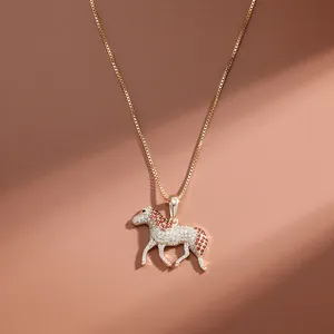 Hip Hop Jewelry 18K Gold Plated 925 Sterling Silver Horse Pendant Full Diamond Iced Out Zircon Horse Pendant For Men Necklace