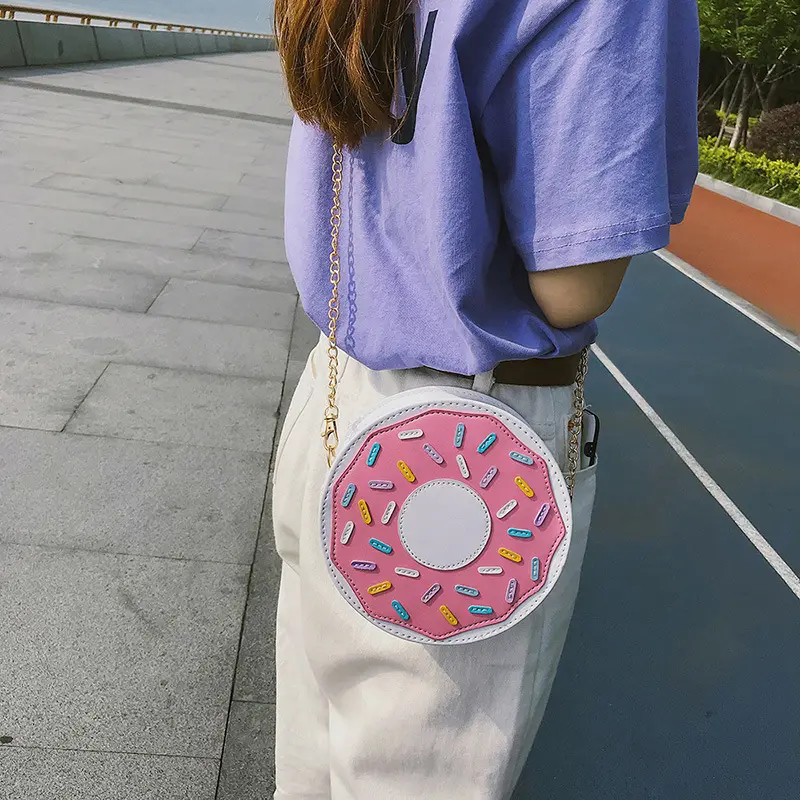 2020 नई डिजाइन प्यारा छोटे नवीनता डोनट पर्स अजीब पु चमड़े के हाथ बैग के लिए महिलाओं लड़कियों