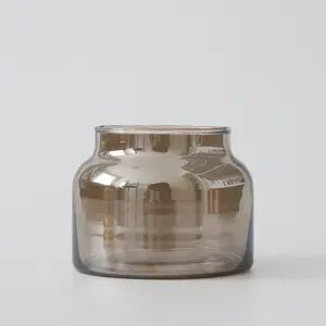 Оптовая продажа, янтарная прозрачная стеклянная бутылка для свечей 10 унций с бамбуковой крышкой