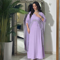[RTS] Robe de luxe élégante en polyester et mousseline de soie avec perles pour femmes musulmanes, col bateau, longueur cheville, manches papillon volantées, Kaftan Abaya