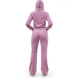 Conjunto Deportivo Rosa con Capucha para Mujer, Pantalones Largos Casuales de Color Sólido con Bolsillos Laterales, Transpirables, de Spandex y Algodón, para Otoño - Product Image 4