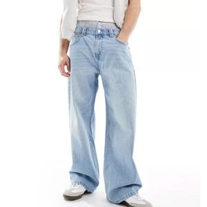 Nouveau jean pour homme, coupe ample, taille haute, bleu délavé, personnalisé, haute qualité, tendance - Product Image 1