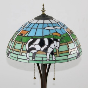 LongHuiJing 63-Inch Tiffany Antique Traditional LED Floor <b>Lamp</b> Multicolored Stained Glass Shade Double Light Resin <b>Base</b> - Product Image 4
