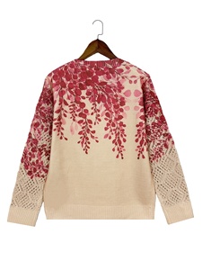 เสื้อสเวตเตอร์ผู้หญิงลายดอกไม้ถักแบบโปร่งสบาย คอวี แขนยาว ผ้าตาข่ายลายฉลุ พิมพ์ลายดิจิทัล โพลีเอสเตอร์ - Product Image 6