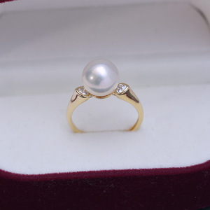 Bague en argent S925 avec perle d'eau douce blanche ronde de 9-10 mm, bijoux minimalistes, forte brillance, faibles défauts, vente en gros - Product Image 1