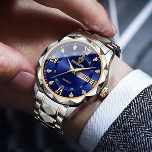 Binbond Men's Quartz Watch Blue Dial Stainless Steel Band Waterproof Luminous Date Week Display Business Analog Watch - Product Image 3