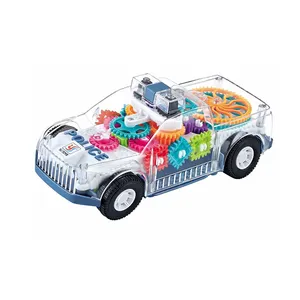 LONGXI police YJ car toy for kids with 3D light and music electric car transparent gear car toy vehicle auto 360 degree