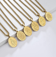 Collar con Colgante de Medalla Ovalada de Ángel Guardián Católico, Chapado en Oro de 18K sobre Acero Inoxidable Personalizado, Joyería de Moda para Hombres y Mujeres