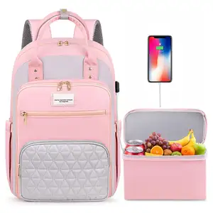 Mochila para mujer Oxford Sport Travel Bag Equipaje Laptop Storage Bagpack con Cooler Lunch Pouch y USB Port School Student Bags