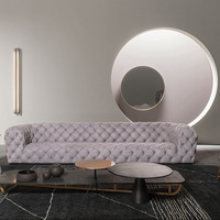Ensemble de salon de style classique de luxe, canapé Chesterfield en cuir bleu moderne italien, trois places