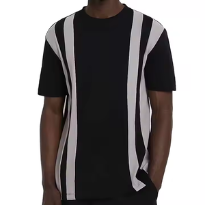 Nuevo logotipo personalizado de lujo de alta calidad de algodón acanalado cuello redondo suelto hombro caído negro blanco de gran tamaño Casual moda camiseta - Product Image 4