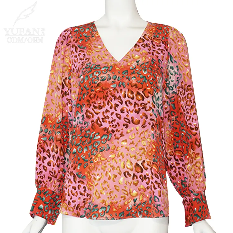 Женская шифоновая блузка YuFan на заказ, Элегантная блузка с цветочным принтом, круглым вырезом, оборками и рукавами-пузырем, шифоновая рубашка