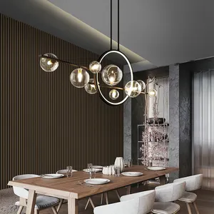 Moderno minimalista acrilico Led palla di vetro ristorante isola tavolo lampadario lungo nero