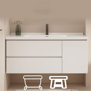 Ensemble <span class=keywords><strong>de</strong></span> meuble-lavabo mural moderne à cannelures avec vasque en céramique intégrée et armoire <span class=keywords><strong>miroir</strong></span> LED pour projets hôteliers et villas <span class=keywords><strong>de</strong></span> luxe - Product Image 4