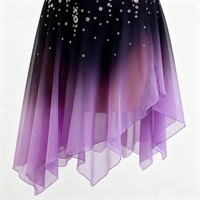 Robe de patinage artistique à manches longues, dégradé noir et violet, avec strass faits à la main, dos lacé en maille, pour filles et adultes