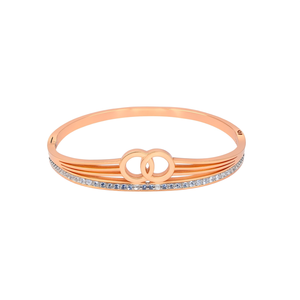 Crystal <b>Bangle</b> <b>Bracelet</b> 316L Stainless Steel PVD Gold Plating Interlocking Rings Design Classic Women's Everyday Wear Jewelry - Product Image 2