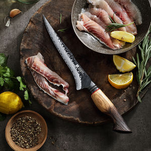 Damascus Stalen Steen Wassen Keuken Fileren Messen Met Wit Eiken Verbrand Hout Handvat - Product Image 4