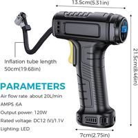 Handheld Inflation Car Tyre Pump Air Compressor USB Rechargeable 120PSI Tire Inflators With LED Light and 3 Nozzle