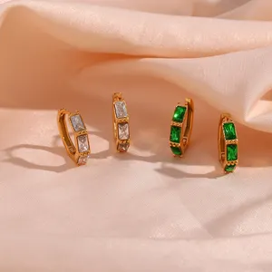 18K Gold Plated Fashion Jewelry Cubic Zircon Hoop Earring Stainless Steel Diamond Colorful Hoop Earring for Women