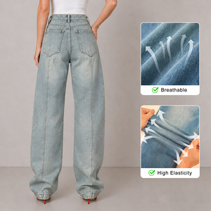 Pantalon en jean tricoté écoresponsable en coton riche, respirant et doux au toucher pour femme – Fabricant de vêtements durables - Product Image 3