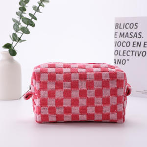 Sac de maquillage de grande capacité en coton de couleur unique avec fermeture à glissière Boîte d'organisateur de cosmétiques de mode en gros pratique - Product Image 4