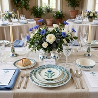 Service de table en céramique peinte à la main de style bohème moderne, bordure verte, assiettes en porcelaine, pour mariage, hôtel, restaurant, service de gâteaux