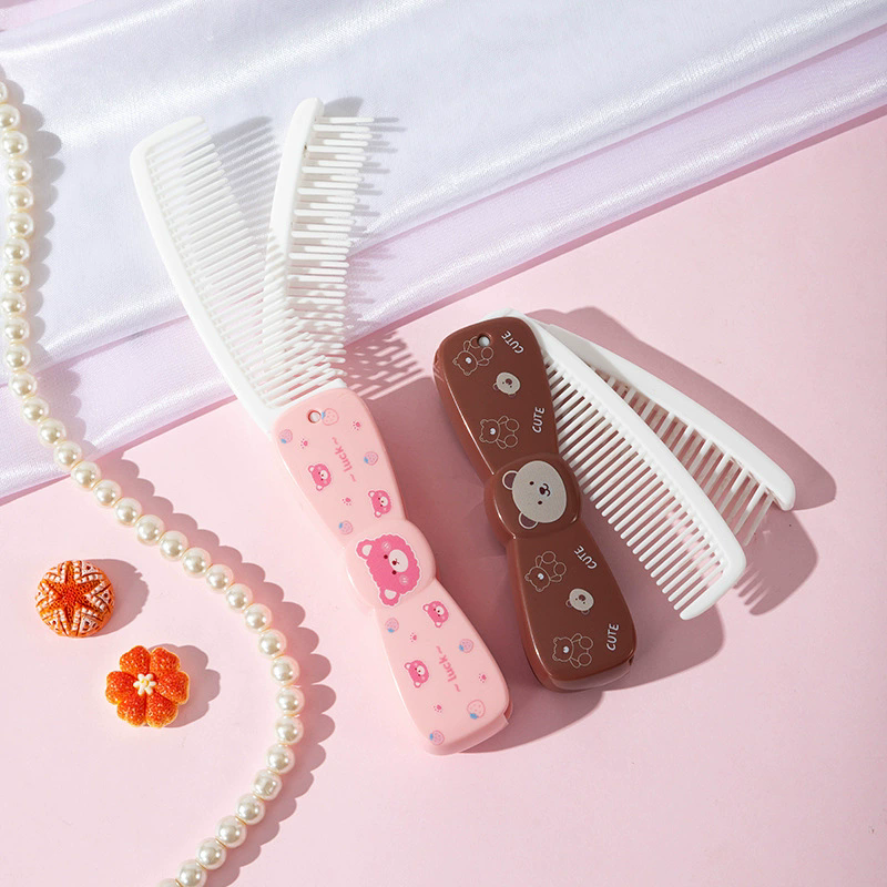 Wholesale Printed Bow Folding Portable Wide Toothed Fine Toothed Children's Hair Comb