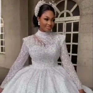 S6566F 2026 New High Quality Heavy Handmade Small Bag Collar Long Sleeve Princess Tail Luxury Women Wedding <b>Dress</b> - Product Image 1