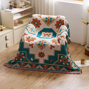 <b>Sofa</b> Cover Jacquard Floral Pattern Polyester Cotton Hand Washable Mediterranean Style <b>Slipcover</b> Custom Fit All Seasons - Product Image 1