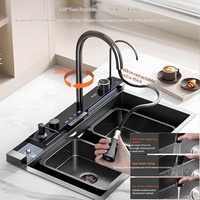 Évier de cuisine multifonctionnel Whale Falls, design de luxe léger, en acier inoxydable 304 noir nano-revêtu, à cuve unique, motif nid d'abeille gaufré 5MM
