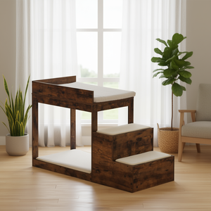 Cama elevada para mascotas con escaleras, madera marrón oscuro, para perros y gatos, con ventana, sofá cama para interiores, para todas las estaciones - Product Image 2
