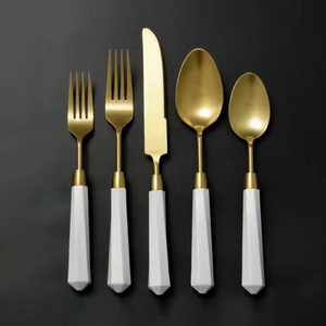 Besta thiết lập dao kéo DDP thép không gỉ vàng Flatware <span class=keywords><strong>Set</strong></span> với Acrylic xử lý - Product Image 5