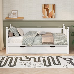 White Wooden Trundle Bed With <b>Storage</b> For <b>Kids</b> Bedroom Furniture - Product Image 2