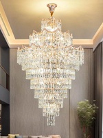 Lustre LED de luxe léger pour villa duplex, salon, hôtel, style mezzanine minimaliste, escalier en spirale creux en cristal