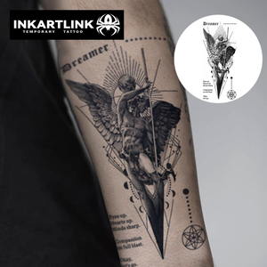 INKARTLINK Dreamer Angel Tattoo Sticker Winged Statue Quote Lettering Geometric Line Aesthetic Herbal 15 Days Bulk - Product Image 2