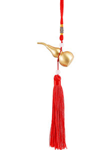 Pendentif Wu Lou en laiton doré avec bande porte-bonheur rouge pour ornements de voiture, Hu Lu apporte la chance, la sécurité et le succès - Product Image 4