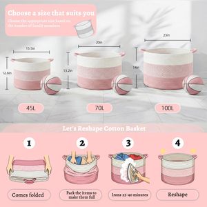 Cesta Grande de Algodão Trançado <span class=keywords><strong>70L</strong></span> - Dobrável, Lavável, para Sala de Estar, Quarto de Bebê, Armazenamento de Brinquedos e Cobertores, Decoração Boho, Cesta Infantil - Product Image 6