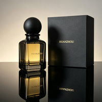 Flacon de parfum en verre ambré noir à dégradé de couleur personnalisé 30ml 50ml 100ml avec bouchon en bois, flacon pulvérisateur carré vide avec boîte