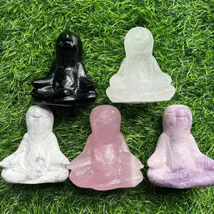 Patung Ukiran Tangan Kristal Kualitas Tinggi Mawar Bening Kuarsa Hitam Obsidian Sloth Reiki Kristal Patung Hewan untuk Dekorasi