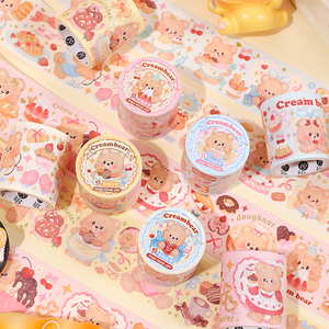 Cinta Washi serie Cream Bear con papel <span class=keywords><strong>de</strong></span> liberación, fácil <span class=keywords><strong>de</strong></span> rasgar y cortar para álbum <span class=keywords><strong>de</strong></span> recortes DIY, decoración <span class=keywords><strong>de</strong></span> diario - Product Image 1