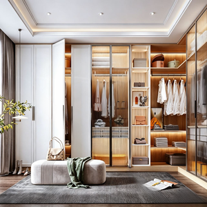 BALOM Dressing contemporain sur mesure avec <span class=keywords><strong>aménagement</strong></span> personnalisable et éclairage intégré pour maisons de luxe - Product Image 2