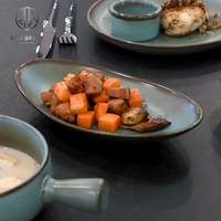 Assiettes ovales en porcelaine noire élégante en ébène, vaisselle écologique pour restaurant, maison, repas gastronomiques, service de banquet