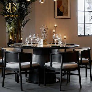 Juego de Muebles Modernos para Cafetería: Mesa Redonda de Piedra Sinterizada Negra, Sillas de Tela, Sofá de Cuero, Asientos para Restaurante - Product Image 2