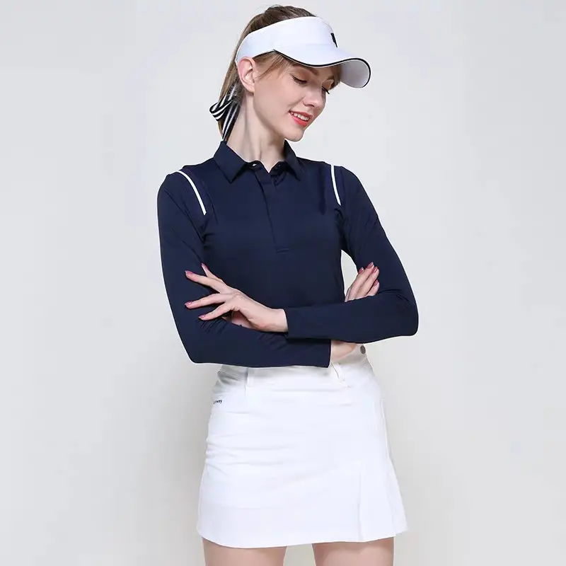 Em branco plain moda golfe tênis esportes de fitness fino polo de manga comprida t-shirt para as mulheres meninas