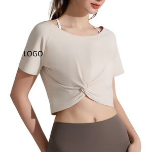 Nueva <span class=keywords><strong>Camiseta</strong></span> Deportiva de Verano para Mujer, Diseño Personalizado AL, Sexy, con Patrón Trenzado, Color Sólido, Manga Corta, para Fitness, Yoga, Secado Rápido - Product Image 5